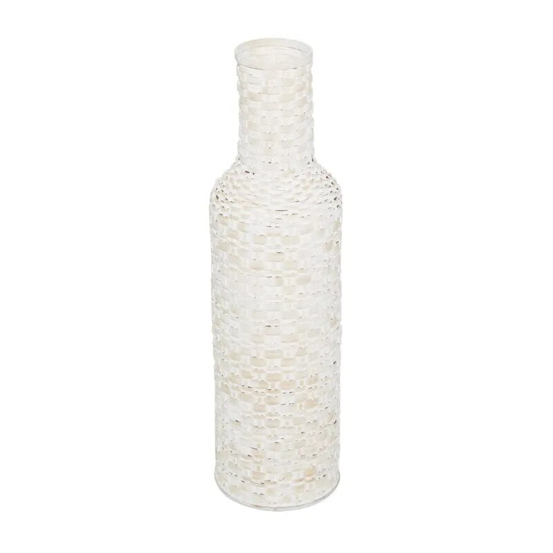 White Bohemian Metal Vase with Distressed Weaving Pattern, 9" x 9" x 30"PatternsLiving room decoration vase
